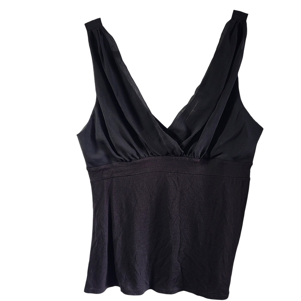 Matty M Black V Neck Sleeveless Babydoll Tank Top‎ Womens M Goth Whimsy Sheer